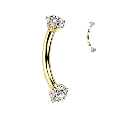 Curved barbell with star shaped CZ stones in titanium