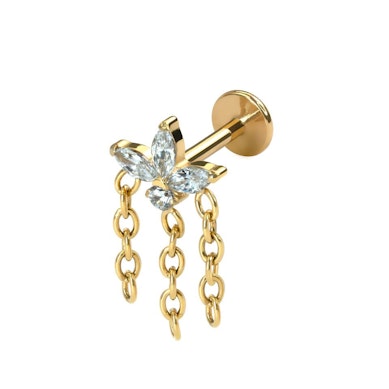 Flower labret in titanium with chains