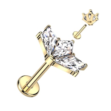 Titanium labret with trio of stones in vintage fan design