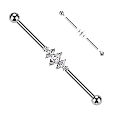 Titanium industrial barbell with marquise stones