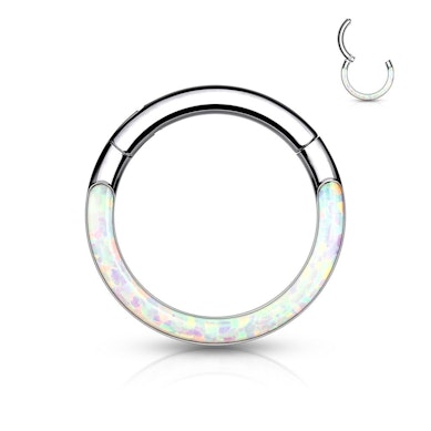 Ring made of titanium with a hinge and opal front