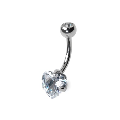 Titanium belly button ring with prong set heart stone