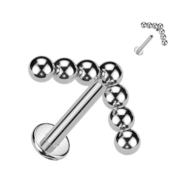 Titanium labret with a beaded chevron top