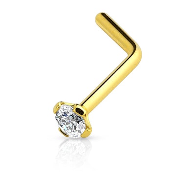 L shaped nose stud with prong set stone