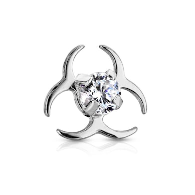 Dermal top with biohazard symbol and crystal clear gem