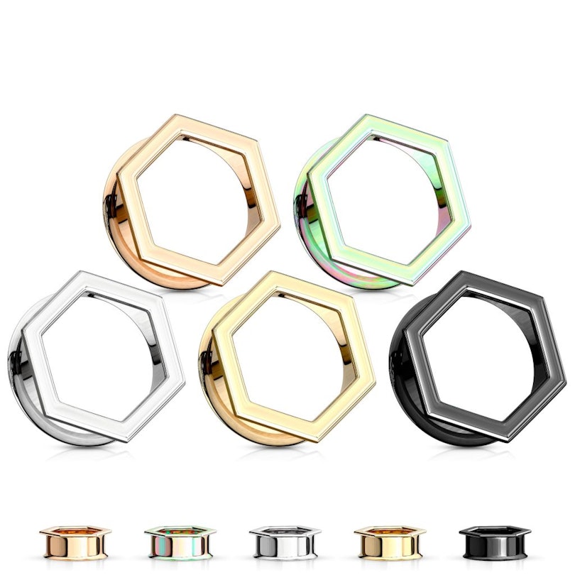 Tunnel with hexagonal top shape in five different colors Body Jewelry