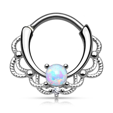 Septum clicker with opal stone and chain design