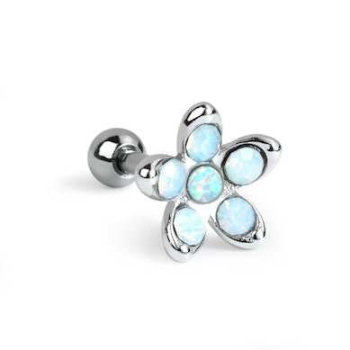 Ear piercing jewelry with top flower charm made with opalites and opal