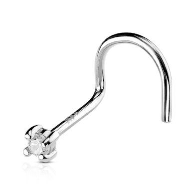 14k gold nose screw with facet cut round stone