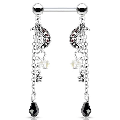 Piercing θηλής με αστέρια και φεγγάρια σε κρεμαστά