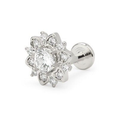 Labret internally threaded with studded lotus flower