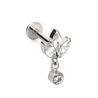 Titanium labret with lotus flower design and stone dangle