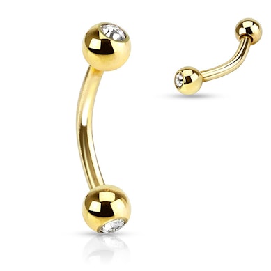 Curved barbell gold-plated with gems