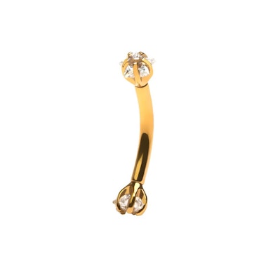 Curved barbell with star shaped CZ stones in titanium
