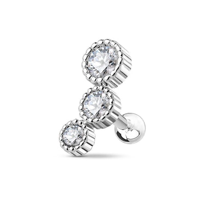 Helix piercing with 3 round stones in different sizes