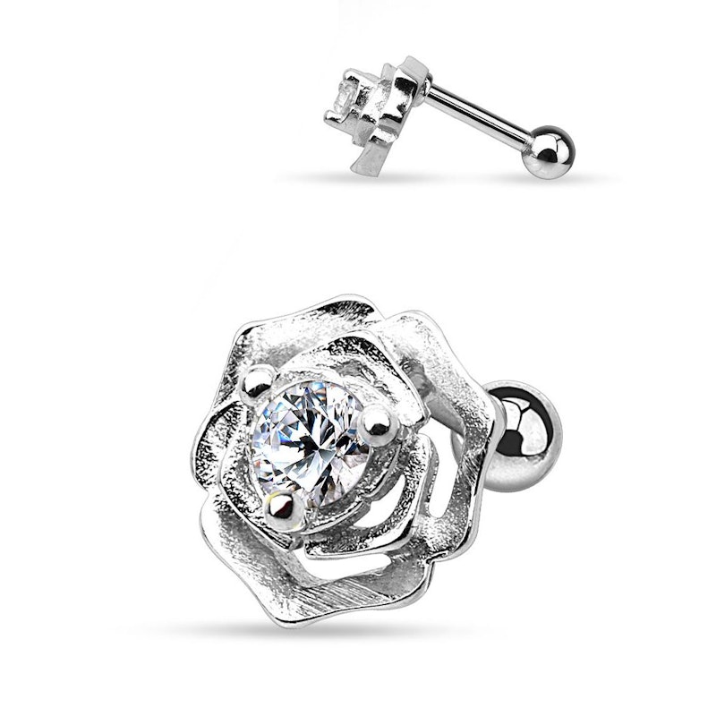 Ear piercing with rose and stone Body Jewelry