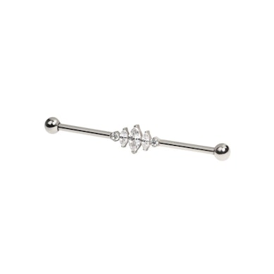 Titanium industrial barbell with marquise stones
