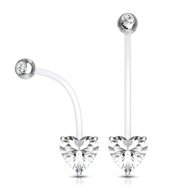 Pregnancy belly ring made of PTFE with heart-shaped gem