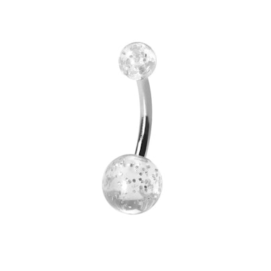Belly button ring made of titanium with glitter balls