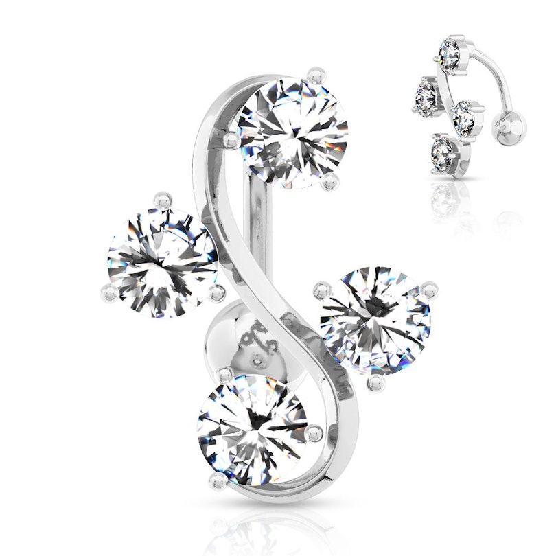 Reverse belly button ring with four staggered stones Piercings