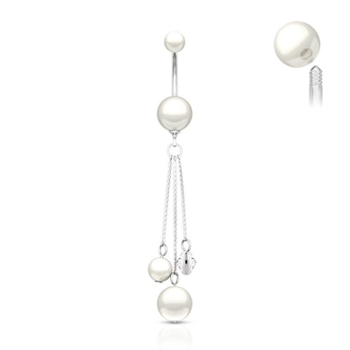 Belly button ring with acrylic pearl beads and dangle