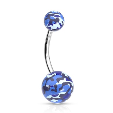 Navlepiercing med camouflagekugler-Blå