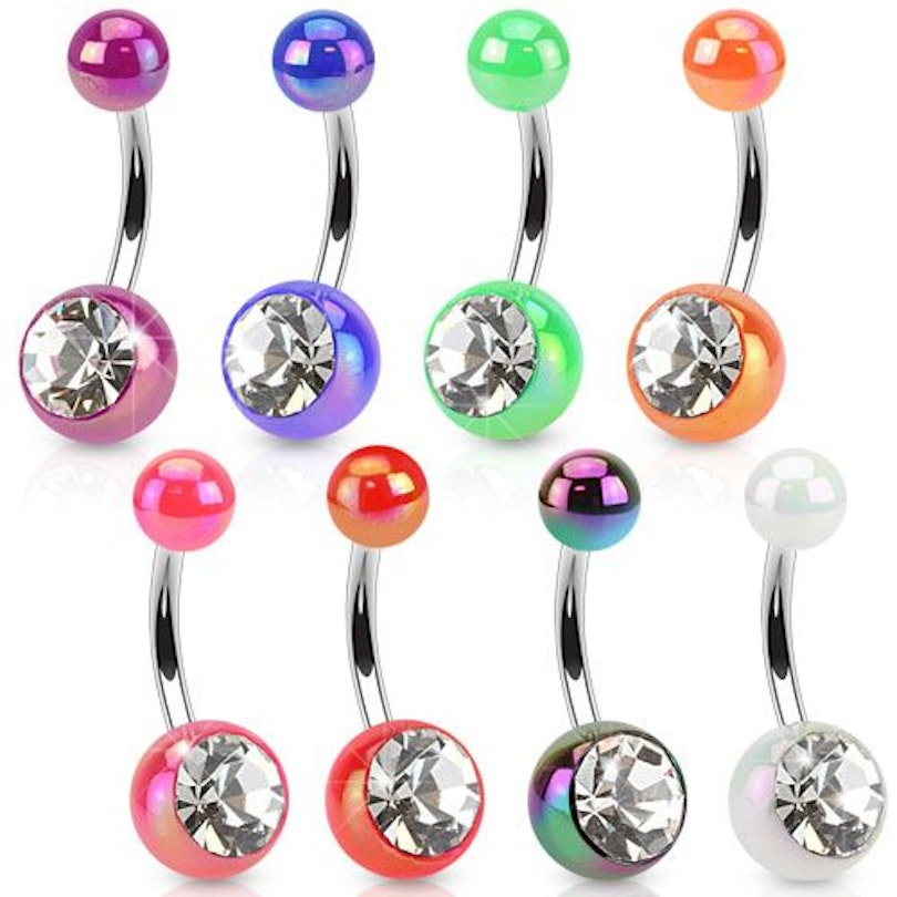 Belly button ring in metallic colors with clear stone Body Piercing