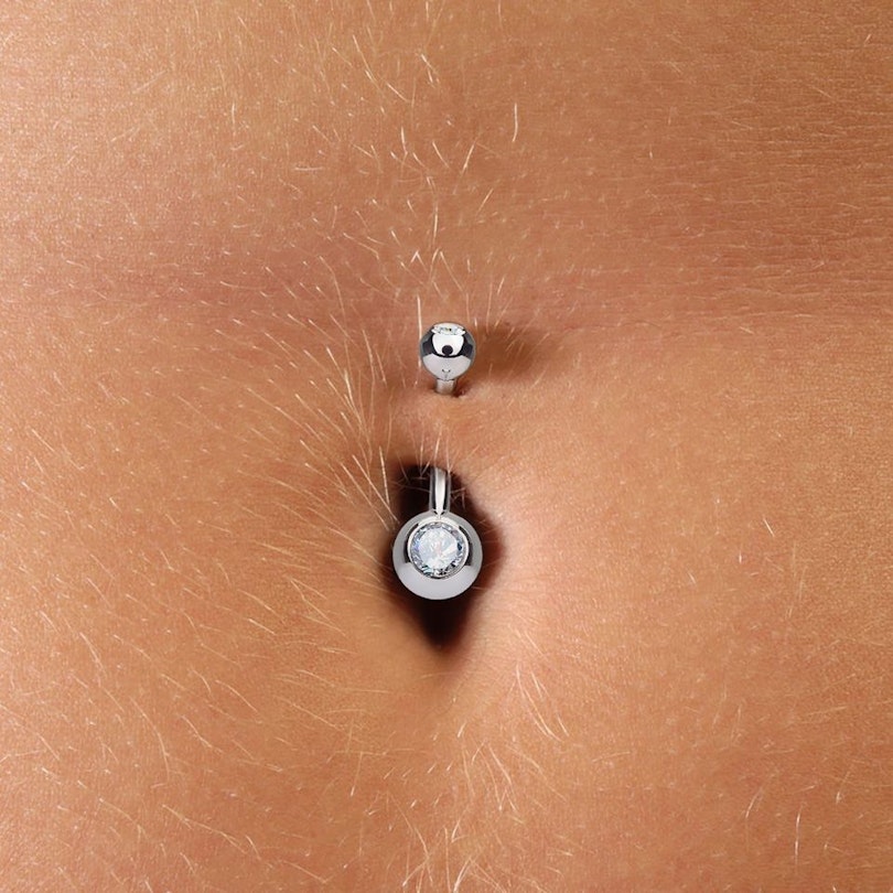 Belly button ring made of 14k gold with bezel-set crystal gem Piercings