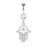 Belly button ring with stones and hamsa hand dangle Piercings