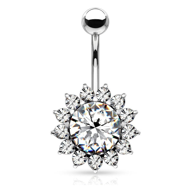 Belly button ring with sunflower-like bottom bead Piercings