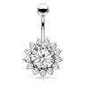 Belly button ring with sunflower-like bottom bead Piercings