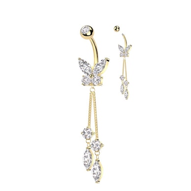 Butterfly belly ring with dangling charms