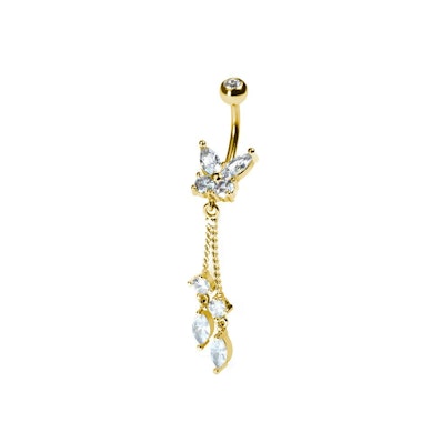Butterfly belly ring with dangling charms