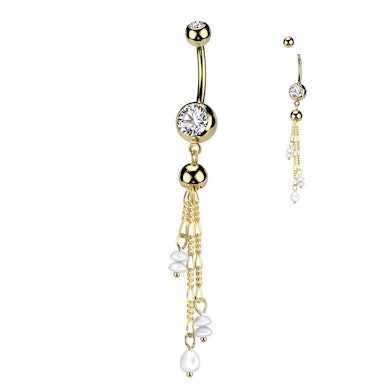 Belly barbell with chains and pearls