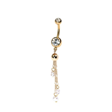 Belly barbell with chains and pearls