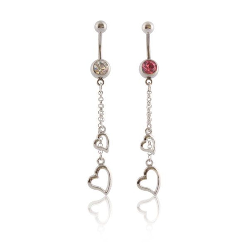 Belly button ring with heart and chain dangle Piercing