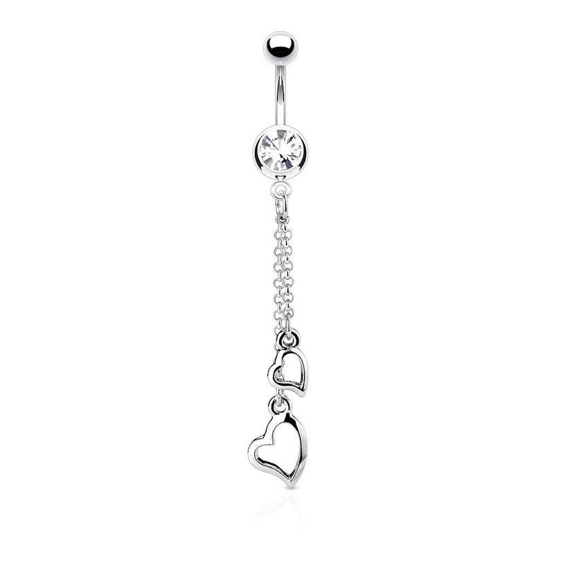 Belly button ring with heart and chain dangle Body Jewelry
