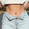 Belly button ring with marquise stone dangle Body Jewelry