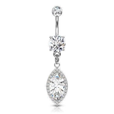 Belly button ring with marquise stone dangle