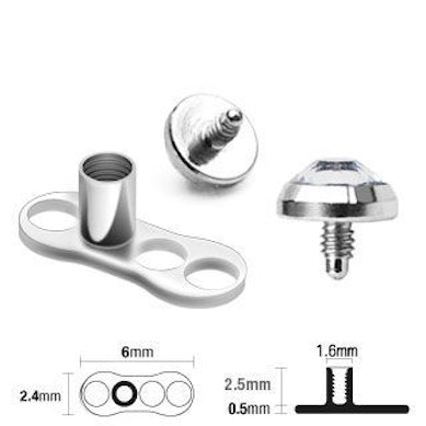 Dermal anchor set with base and jeweled top.