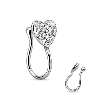 Fake nose piercing with heart-shaped bead