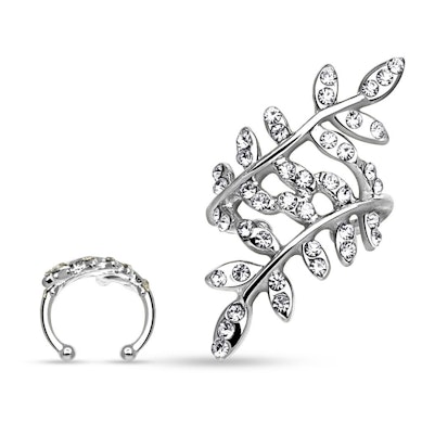 Ear cuff with studded leaves
