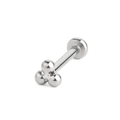Push-in labret iz titana z grozdom kroglic v obliki trikotnika na vrhu