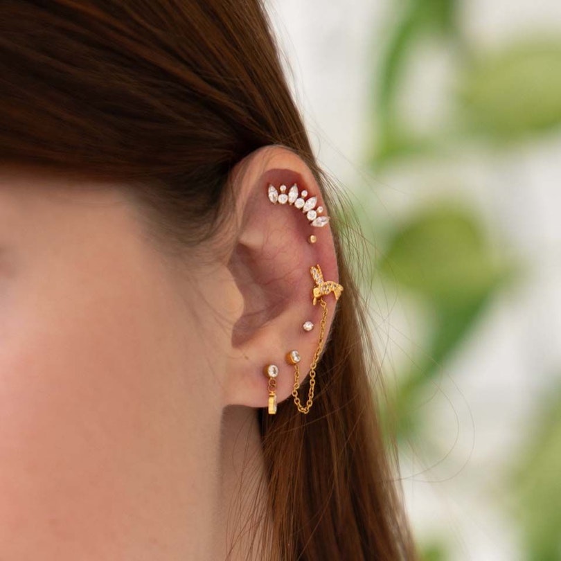 Titanium labret with marquise and round cut gem stones Piercing