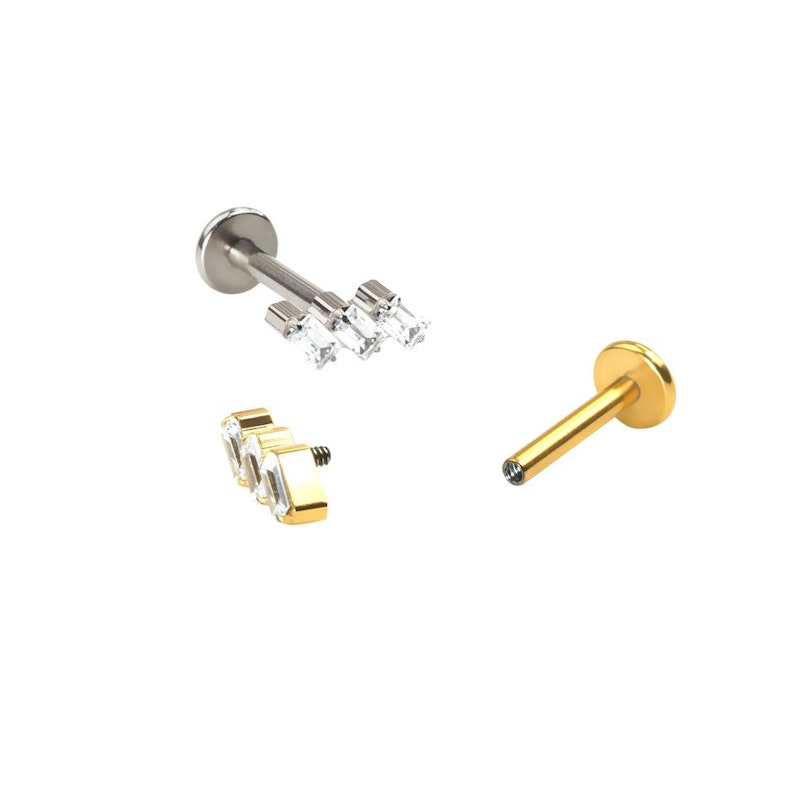 Labret in titanium with baguette stones Body Jewelry