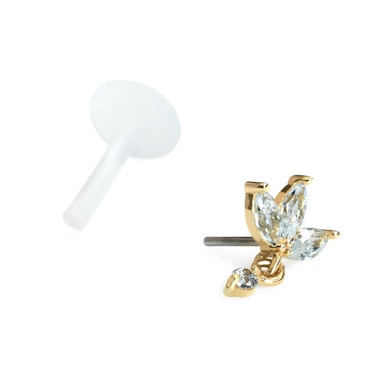 14k gold lotus flower push in top with charm