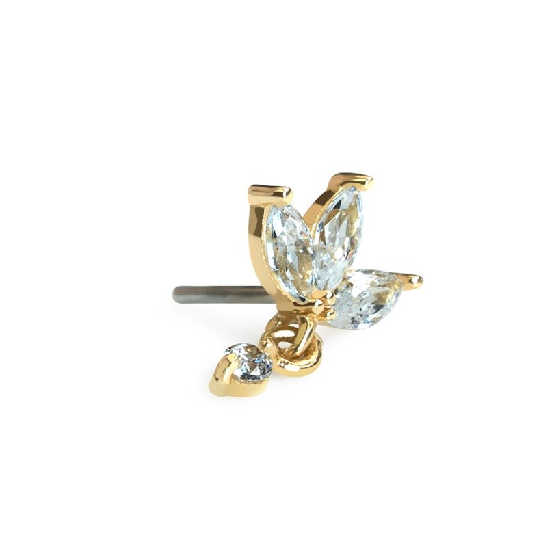 14k gold lotus flower push in top with charm Piercings