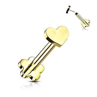 Double ended titanium labret with flower and heart