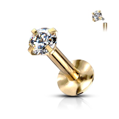 Labret with internally threaded post and prong-set clear gem