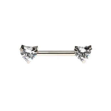 Titanium nipple barbell with heart shaped CZ stones
